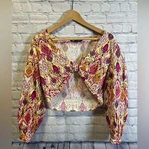 Zara size M cropped bow tie front multi colored top